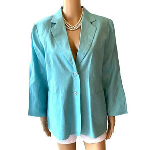 Adolfo Studio Y2K Linen Blend 2 Button Suit Blazer Jacket Women Size 14P